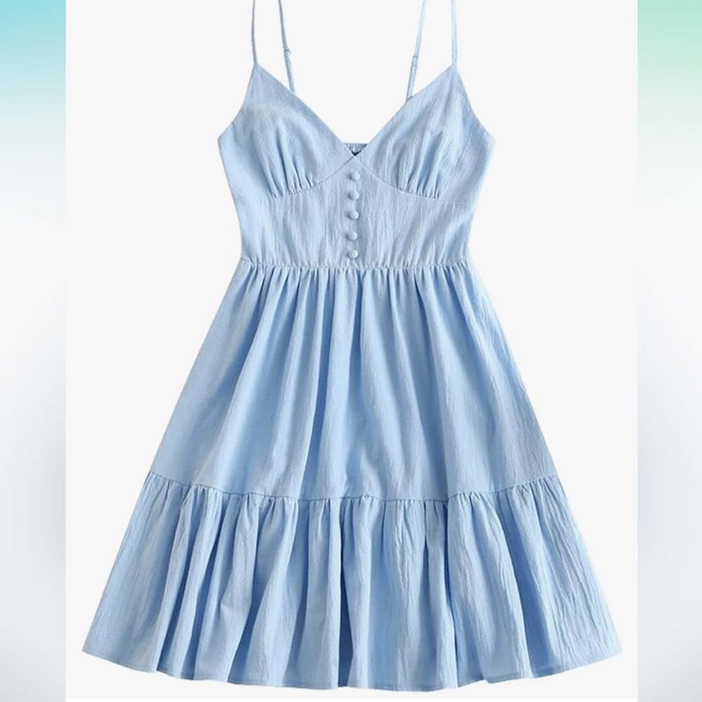 Zaful mini dress Spaguetti straps and button boho style size 4